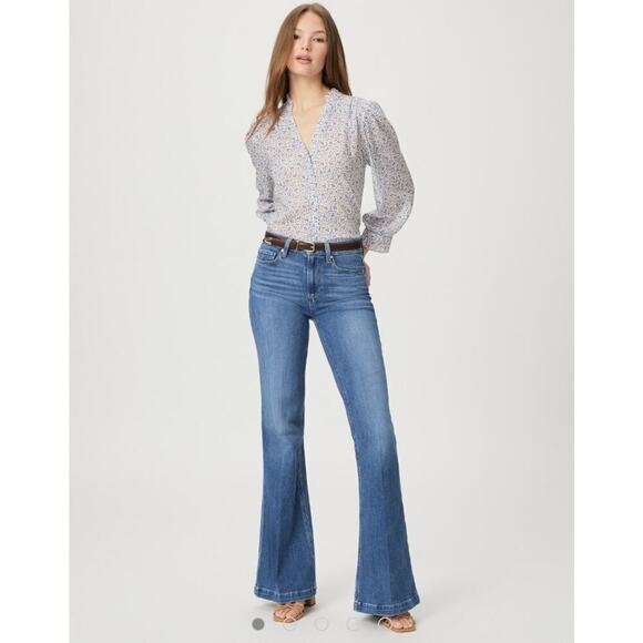 Paige Genevieve High Rise Flare Jeans in Golden Years Blue Size 33 NWT - Picture 1 of 13